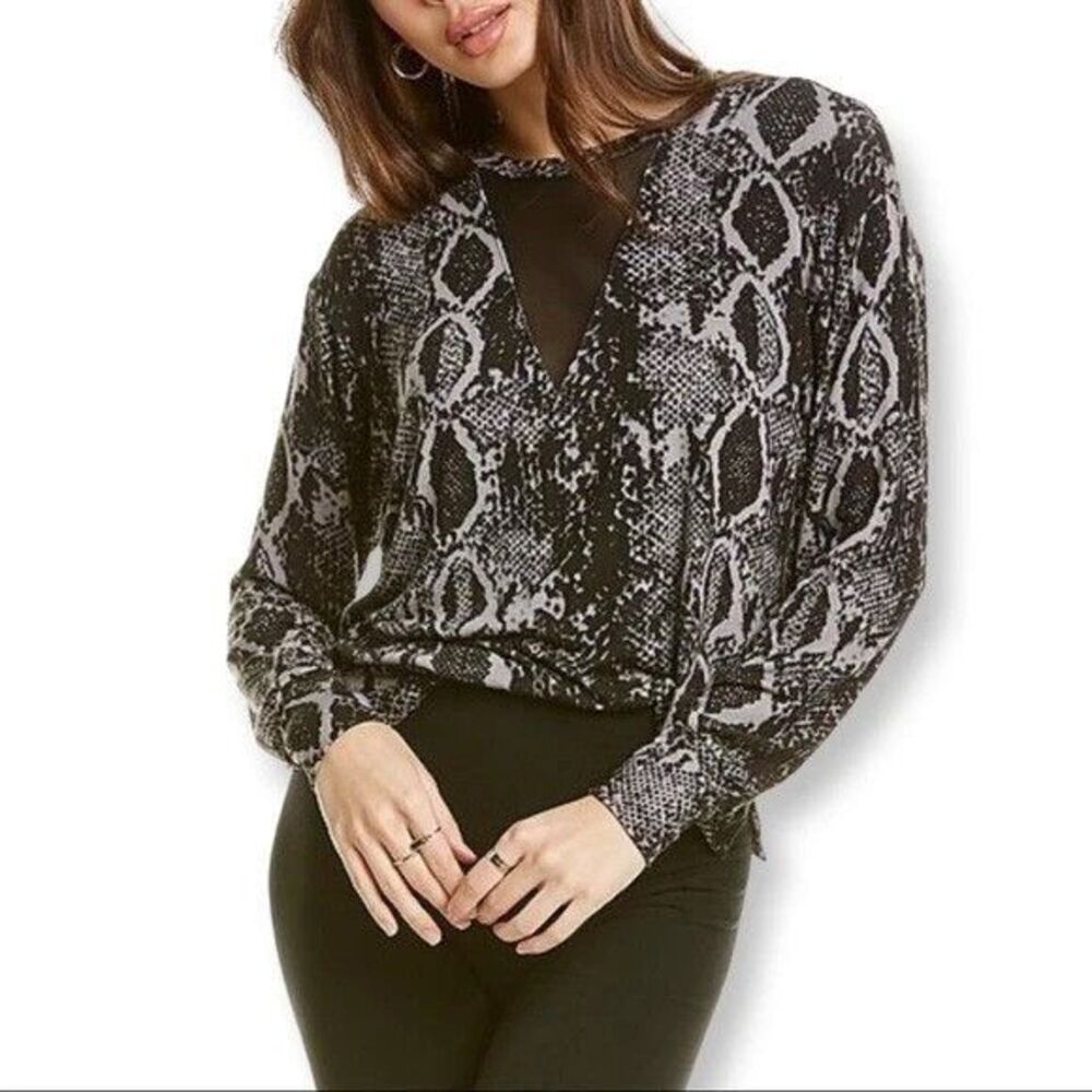 LNA women Orion Black & Gray Python Print Long Sleeve Knit Top size Small